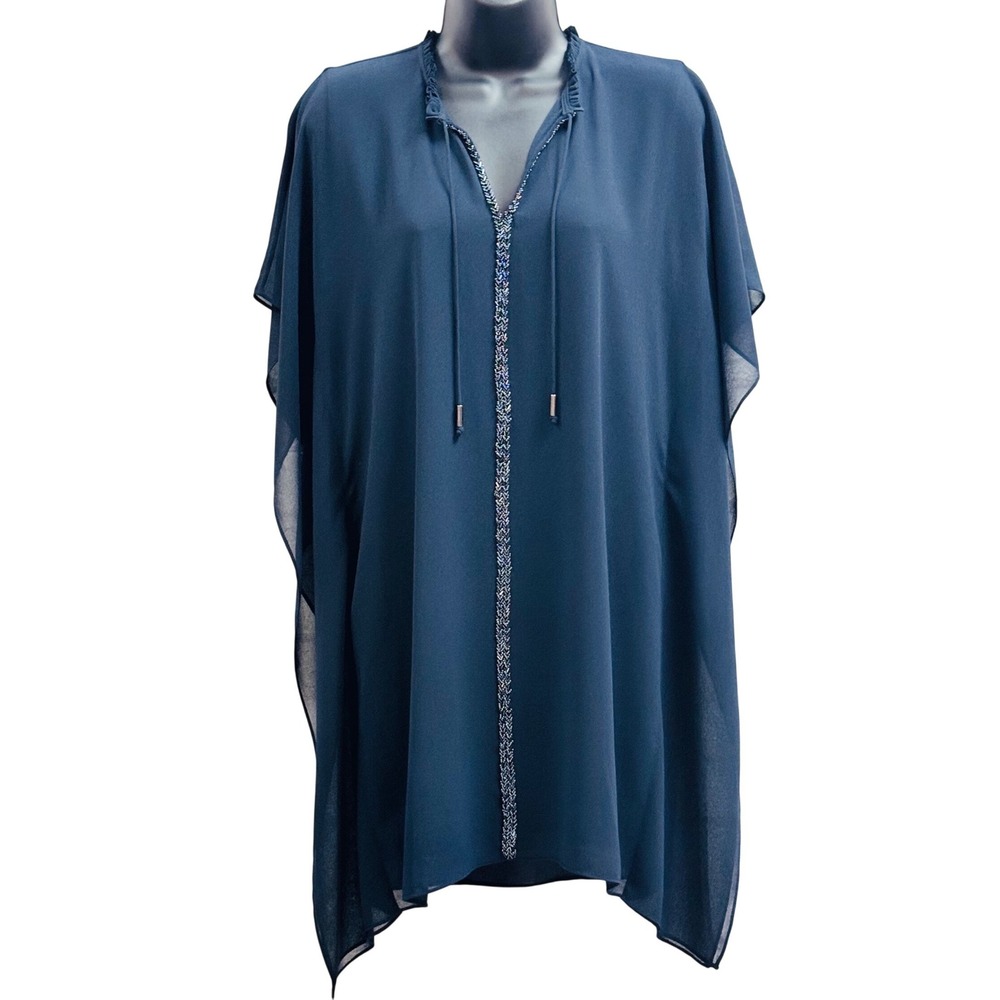 Belle Badgley Mischka Faye Dress Navy Blue Beaded Caftan Womens Small BL3103 NEW